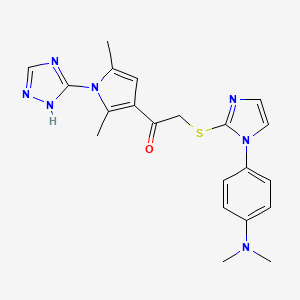 molecular formula C21H23N7OS B7431086 2-[1-[4-(dimethylamino)phenyl]imidazol-2-yl]sulfanyl-1-[2,5-dimethyl-1-(1H-1,2,4-triazol-5-yl)pyrrol-3-yl]ethanone 