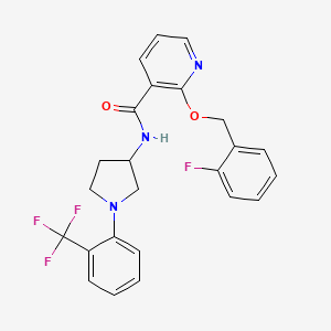 molecular formula C24H21F4N3O2 B7431155 2-[(2-fluorophenyl)methoxy]-N-[1-[2-(trifluoromethyl)phenyl]pyrrolidin-3-yl]pyridine-3-carboxamide 