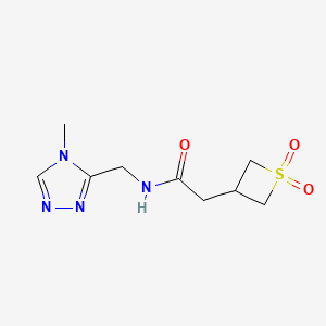 molecular formula C9H14N4O3S B7431253 2-(1,1-dioxothietan-3-yl)-N-[(4-methyl-1,2,4-triazol-3-yl)methyl]acetamide 