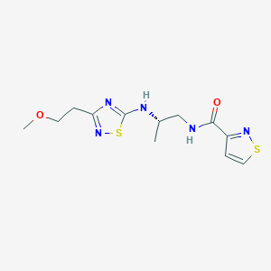molecular formula C12H17N5O2S2 B7431280 N-[(2S)-2-[[3-(2-methoxyethyl)-1,2,4-thiadiazol-5-yl]amino]propyl]-1,2-thiazole-3-carboxamide 