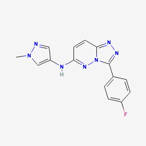 molecular formula C15H12FN7 B7431281 3-(4-fluorophenyl)-N-(1-methylpyrazol-4-yl)-[1,2,4]triazolo[4,3-b]pyridazin-6-amine 