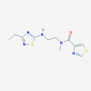 molecular formula C11H15N5OS2 B7431302 N-[2-[(3-ethyl-1,2,4-thiadiazol-5-yl)amino]ethyl]-N-methyl-1,3-thiazole-4-carboxamide 