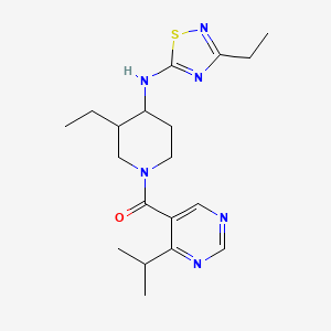 molecular formula C19H28N6OS B7431319 [3-Ethyl-4-[(3-ethyl-1,2,4-thiadiazol-5-yl)amino]piperidin-1-yl]-(4-propan-2-ylpyrimidin-5-yl)methanone 