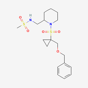 molecular formula C18H28N2O5S2 B7431363 N-[[1-[1-(phenylmethoxymethyl)cyclopropyl]sulfonylpiperidin-2-yl]methyl]methanesulfonamide 