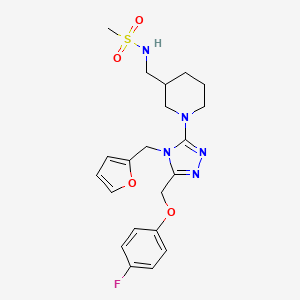 molecular formula C21H26FN5O4S B7431375 N-[[1-[5-[(4-fluorophenoxy)methyl]-4-(furan-2-ylmethyl)-1,2,4-triazol-3-yl]piperidin-3-yl]methyl]methanesulfonamide 