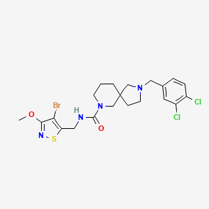 molecular formula C21H25BrCl2N4O2S B7431445 N-[(4-bromo-3-methoxy-1,2-thiazol-5-yl)methyl]-2-[(3,4-dichlorophenyl)methyl]-2,7-diazaspiro[4.5]decane-7-carboxamide 