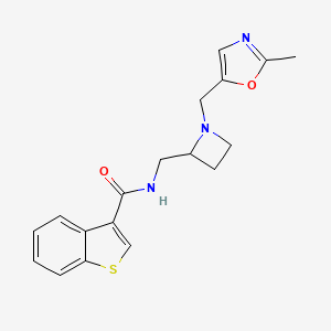 molecular formula C18H19N3O2S B7431462 N-[[1-[(2-methyl-1,3-oxazol-5-yl)methyl]azetidin-2-yl]methyl]-1-benzothiophene-3-carboxamide 