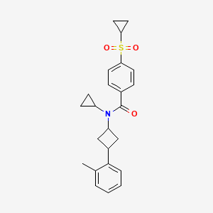 molecular formula C24H27NO3S B7431476 N-cyclopropyl-4-cyclopropylsulfonyl-N-[3-(2-methylphenyl)cyclobutyl]benzamide 