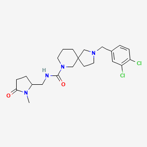 molecular formula C22H30Cl2N4O2 B7431482 2-[(3,4-dichlorophenyl)methyl]-N-[(1-methyl-5-oxopyrrolidin-2-yl)methyl]-2,7-diazaspiro[4.5]decane-7-carboxamide 