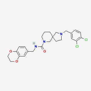 molecular formula C25H29Cl2N3O3 B7431521 2-[(3,4-dichlorophenyl)methyl]-N-(2,3-dihydro-1,4-benzodioxin-6-ylmethyl)-2,7-diazaspiro[4.5]decane-7-carboxamide 
