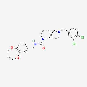 molecular formula C26H31Cl2N3O3 B7431531 2-[(3,4-dichlorophenyl)methyl]-N-(3,4-dihydro-2H-1,5-benzodioxepin-7-ylmethyl)-2,7-diazaspiro[4.5]decane-7-carboxamide 