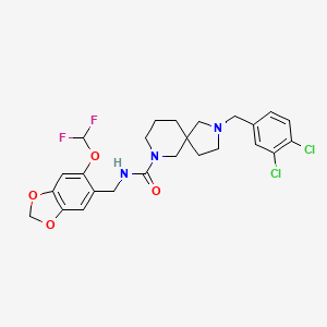 molecular formula C25H27Cl2F2N3O4 B7431534 2-[(3,4-dichlorophenyl)methyl]-N-[[6-(difluoromethoxy)-1,3-benzodioxol-5-yl]methyl]-2,7-diazaspiro[4.5]decane-7-carboxamide 