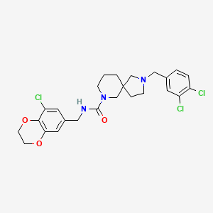 molecular formula C25H28Cl3N3O3 B7431540 N-[(5-chloro-2,3-dihydro-1,4-benzodioxin-7-yl)methyl]-2-[(3,4-dichlorophenyl)methyl]-2,7-diazaspiro[4.5]decane-7-carboxamide 