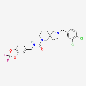 molecular formula C24H25Cl2F2N3O3 B7431542 2-[(3,4-dichlorophenyl)methyl]-N-[(2,2-difluoro-1,3-benzodioxol-5-yl)methyl]-2,7-diazaspiro[4.5]decane-7-carboxamide 