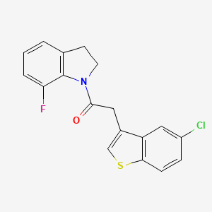 molecular formula C18H13ClFNOS B7431559 2-(5-Chloro-1-benzothiophen-3-yl)-1-(7-fluoro-2,3-dihydroindol-1-yl)ethanone 