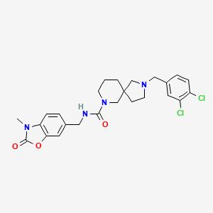 molecular formula C25H28Cl2N4O3 B7431571 2-[(3,4-dichlorophenyl)methyl]-N-[(3-methyl-2-oxo-1,3-benzoxazol-6-yl)methyl]-2,7-diazaspiro[4.5]decane-7-carboxamide 
