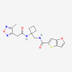 molecular formula C17H18N4O4S B7431583 N-[[1-[[2-(4-methyl-1,2,5-oxadiazol-3-yl)acetyl]amino]cyclobutyl]methyl]thieno[3,2-b]furan-5-carboxamide 