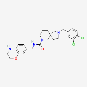 molecular formula C25H30Cl2N4O2 B7431593 2-[(3,4-dichlorophenyl)methyl]-N-(3,4-dihydro-2H-1,4-benzoxazin-7-ylmethyl)-2,7-diazaspiro[4.5]decane-7-carboxamide 