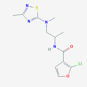 molecular formula C12H15ClN4O2S B7431665 2-chloro-N-[1-[methyl-(3-methyl-1,2,4-thiadiazol-5-yl)amino]propan-2-yl]furan-3-carboxamide 