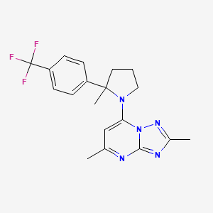 molecular formula C19H20F3N5 B7431679 2,5-Dimethyl-7-[2-methyl-2-[4-(trifluoromethyl)phenyl]pyrrolidin-1-yl]-[1,2,4]triazolo[1,5-a]pyrimidine 