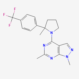 molecular formula C19H20F3N5 B7431687 1,6-Dimethyl-4-[2-methyl-2-[4-(trifluoromethyl)phenyl]pyrrolidin-1-yl]pyrazolo[3,4-d]pyrimidine 