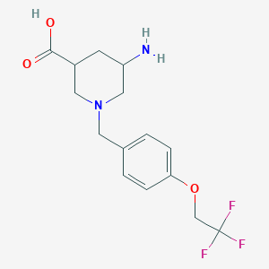 molecular formula C15H19F3N2O3 B7431719 5-Amino-1-[[4-(2,2,2-trifluoroethoxy)phenyl]methyl]piperidine-3-carboxylic acid 