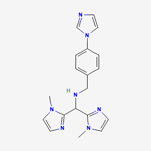 molecular formula C19H21N7 B7431720 N-[(4-imidazol-1-ylphenyl)methyl]-1,1-bis(1-methylimidazol-2-yl)methanamine 