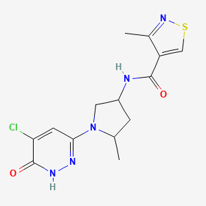 molecular formula C14H16ClN5O2S B7431735 N-[1-(5-chloro-6-oxo-1H-pyridazin-3-yl)-5-methylpyrrolidin-3-yl]-3-methyl-1,2-thiazole-4-carboxamide 