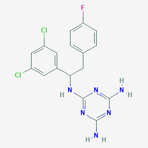 molecular formula C17H15Cl2FN6 B7431746 2-N-[1-(3,5-dichlorophenyl)-2-(4-fluorophenyl)ethyl]-1,3,5-triazine-2,4,6-triamine 