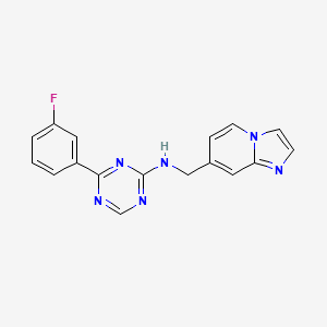 molecular formula C17H13FN6 B7431754 4-(3-fluorophenyl)-N-(imidazo[1,2-a]pyridin-7-ylmethyl)-1,3,5-triazin-2-amine 