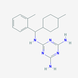 molecular formula C18H26N6 B7431765 2-N-[(4-methylcyclohexyl)-(2-methylphenyl)methyl]-1,3,5-triazine-2,4,6-triamine 