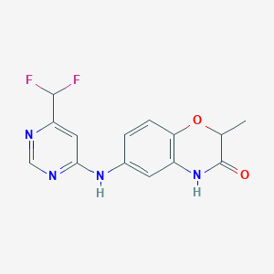 molecular formula C14H12F2N4O2 B7431816 6-[[6-(difluoromethyl)pyrimidin-4-yl]amino]-2-methyl-4H-1,4-benzoxazin-3-one 