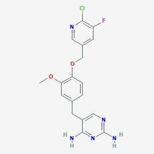 molecular formula C18H17ClFN5O2 B7431832 5-[[4-[(6-Chloro-5-fluoropyridin-3-yl)methoxy]-3-methoxyphenyl]methyl]pyrimidine-2,4-diamine 