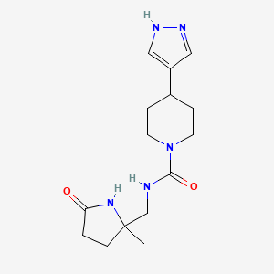 molecular formula C15H23N5O2 B7431865 N-[(2-methyl-5-oxopyrrolidin-2-yl)methyl]-4-(1H-pyrazol-4-yl)piperidine-1-carboxamide 