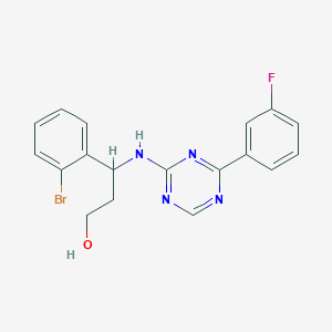molecular formula C18H16BrFN4O B7431877 3-(2-Bromophenyl)-3-[[4-(3-fluorophenyl)-1,3,5-triazin-2-yl]amino]propan-1-ol 