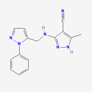 5-methyl-3-[(2-phenylpyrazol-3-yl)methylamino]-1H-pyrazole-4-carbonitrile