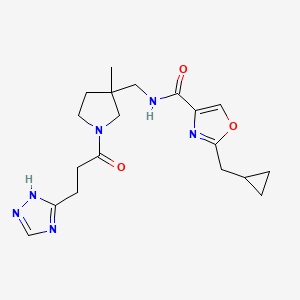 molecular formula C19H26N6O3 B7431902 2-(cyclopropylmethyl)-N-[[3-methyl-1-[3-(1H-1,2,4-triazol-5-yl)propanoyl]pyrrolidin-3-yl]methyl]-1,3-oxazole-4-carboxamide 