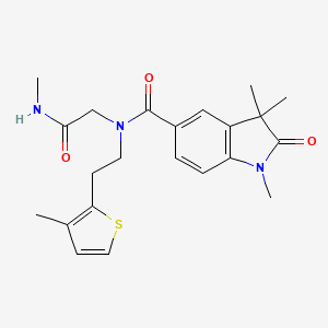 molecular formula C22H27N3O3S B7431921 1,3,3-trimethyl-N-[2-(methylamino)-2-oxoethyl]-N-[2-(3-methylthiophen-2-yl)ethyl]-2-oxoindole-5-carboxamide 
