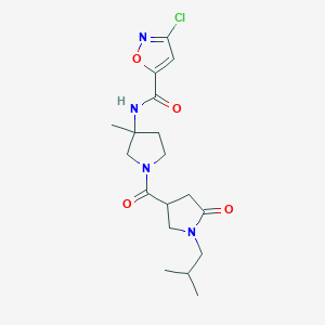 molecular formula C18H25ClN4O4 B7431933 3-chloro-N-[3-methyl-1-[1-(2-methylpropyl)-5-oxopyrrolidine-3-carbonyl]pyrrolidin-3-yl]-1,2-oxazole-5-carboxamide 
