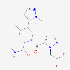 molecular formula C18H26F2N6O2 B7431983 2-(2,2-difluoroethyl)-N-[2-(methylamino)-2-oxoethyl]-N-[3-methyl-2-(2-methylpyrazol-3-yl)butyl]pyrazole-3-carboxamide 