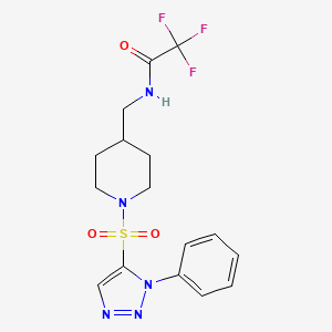 molecular formula C16H18F3N5O3S B7431993 2,2,2-trifluoro-N-[[1-(3-phenyltriazol-4-yl)sulfonylpiperidin-4-yl]methyl]acetamide 