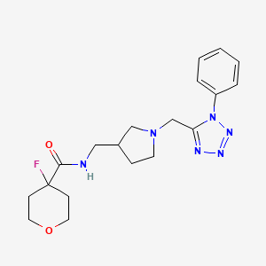 molecular formula C19H25FN6O2 B7431995 4-fluoro-N-[[1-[(1-phenyltetrazol-5-yl)methyl]pyrrolidin-3-yl]methyl]oxane-4-carboxamide 