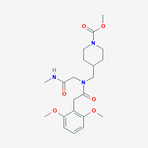 molecular formula C21H31N3O6 B7431996 Methyl 4-[[[2-(2,6-dimethoxyphenyl)acetyl]-[2-(methylamino)-2-oxoethyl]amino]methyl]piperidine-1-carboxylate 