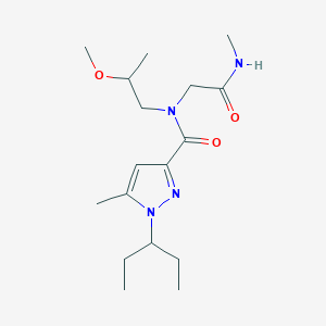 molecular formula C17H30N4O3 B7431999 N-(2-methoxypropyl)-5-methyl-N-[2-(methylamino)-2-oxoethyl]-1-pentan-3-ylpyrazole-3-carboxamide 