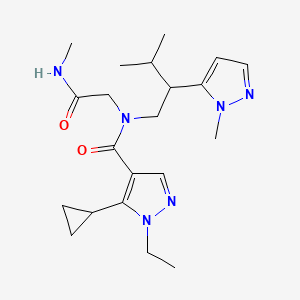 molecular formula C21H32N6O2 B7432002 5-cyclopropyl-1-ethyl-N-[2-(methylamino)-2-oxoethyl]-N-[3-methyl-2-(2-methylpyrazol-3-yl)butyl]pyrazole-4-carboxamide 