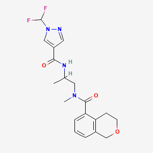 molecular formula C19H22F2N4O3 B7432012 1-(difluoromethyl)-N-[1-[3,4-dihydro-1H-isochromene-5-carbonyl(methyl)amino]propan-2-yl]pyrazole-4-carboxamide 