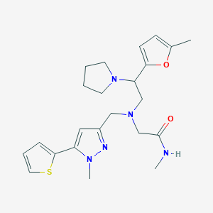 molecular formula C23H31N5O2S B7432034 N-methyl-2-[[2-(5-methylfuran-2-yl)-2-pyrrolidin-1-ylethyl]-[(1-methyl-5-thiophen-2-ylpyrazol-3-yl)methyl]amino]acetamide 