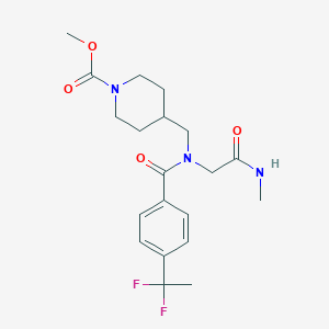 molecular formula C20H27F2N3O4 B7432041 Methyl 4-[[[4-(1,1-difluoroethyl)benzoyl]-[2-(methylamino)-2-oxoethyl]amino]methyl]piperidine-1-carboxylate 