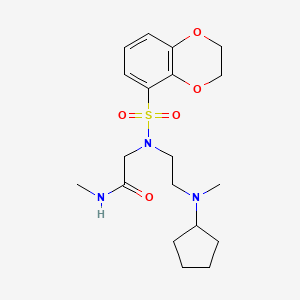 molecular formula C19H29N3O5S B7432059 2-[2-[cyclopentyl(methyl)amino]ethyl-(2,3-dihydro-1,4-benzodioxin-5-ylsulfonyl)amino]-N-methylacetamide 