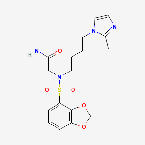 molecular formula C18H24N4O5S B7432064 2-[1,3-benzodioxol-4-ylsulfonyl-[4-(2-methylimidazol-1-yl)butyl]amino]-N-methylacetamide 